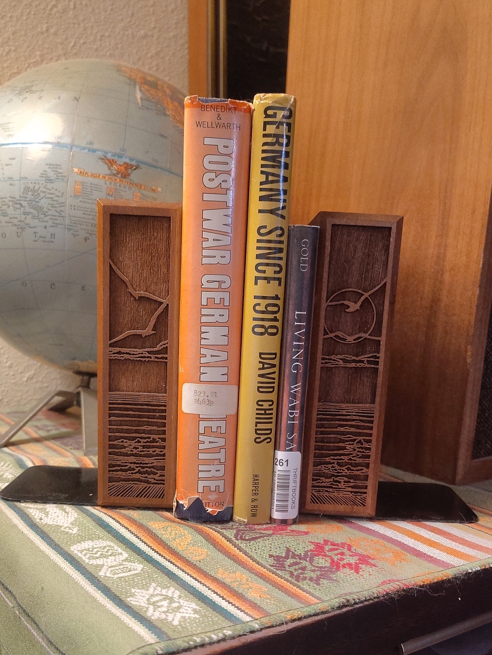 Vintage Laser Craft Laser Engraved Walnut Bookends Seaside Design - Brown